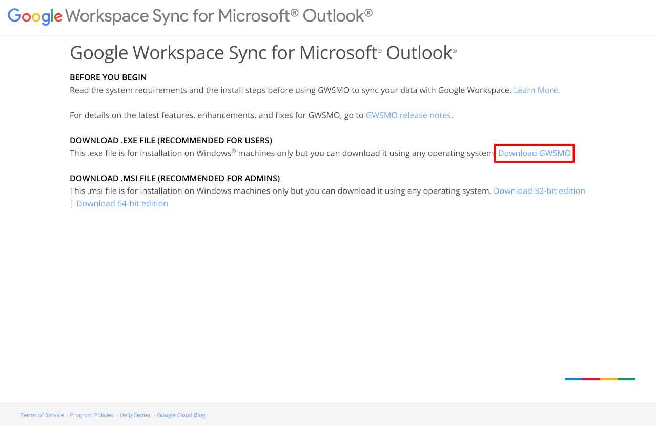 Google Workspace Sync for Microsoft Outlook をダウンロード