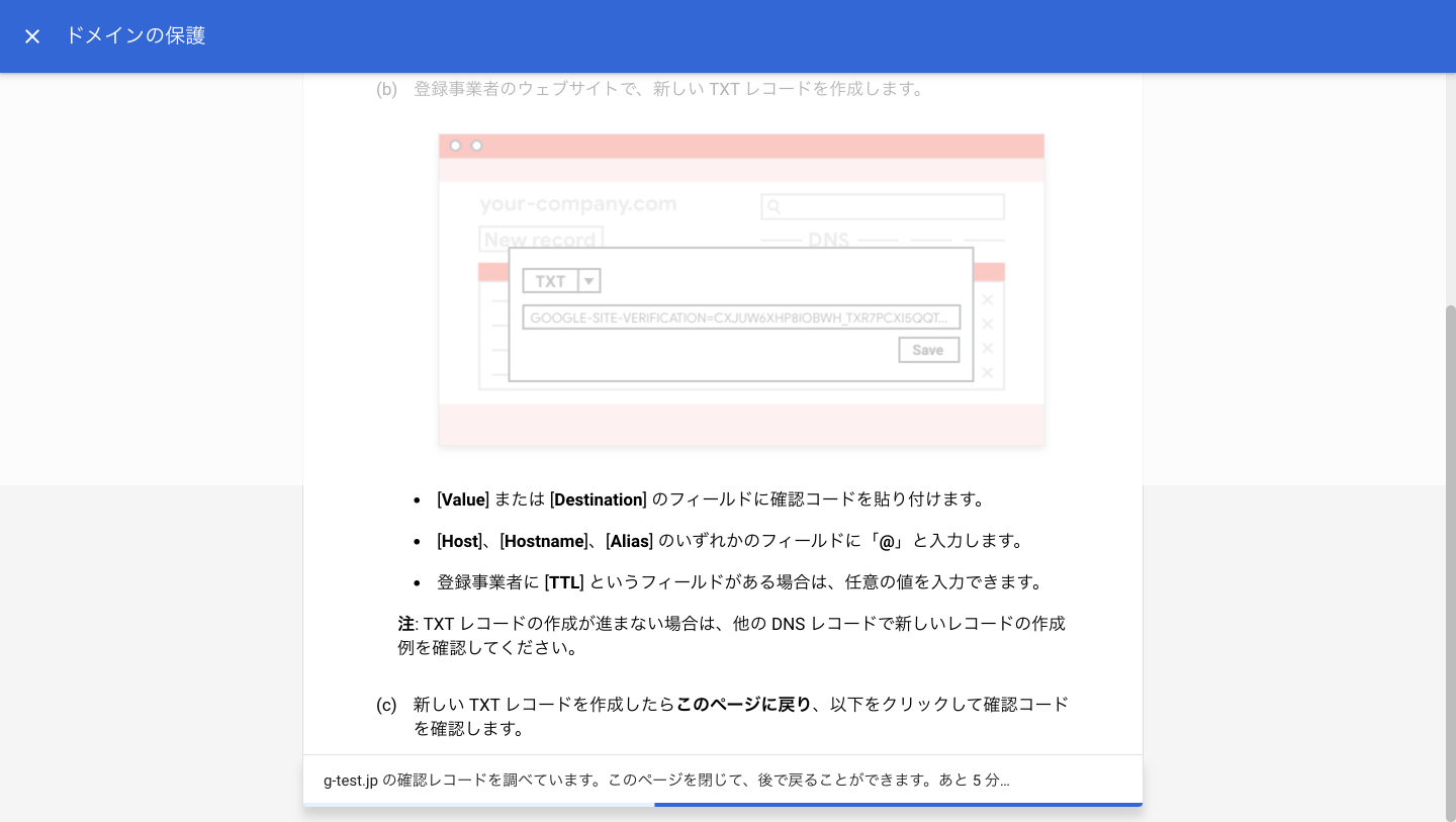 ドメインの保護の確認